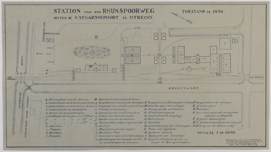 214859 Situatie van het station met werkplaatsen van de Nederlandsche Rhijnspoorweg Maatschappij (N.R.S.) aan het ...